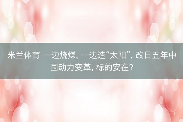 米兰体育 一边烧煤, 一边造“太阳”, 改日五年中国动力变革, 标的安在?