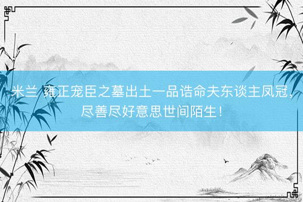 米兰 雍正宠臣之墓出土一品诰命夫东谈主凤冠，尽善尽好意思世间陌生！