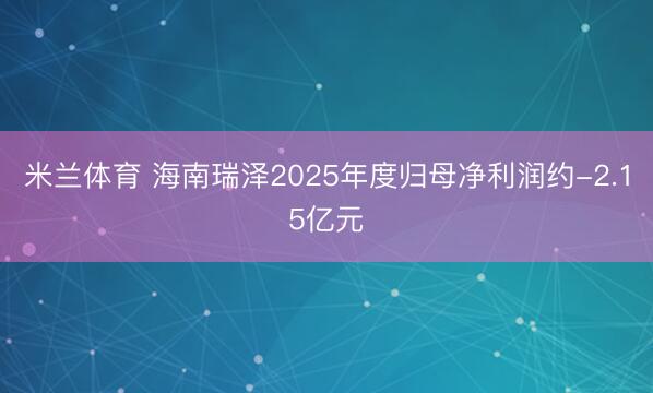 米兰体育 海南瑞泽2025年度归母净利润约-2.15亿元